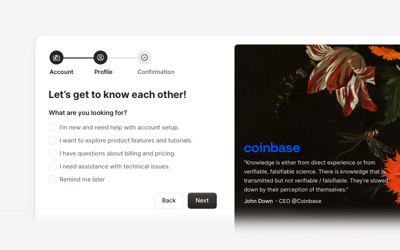Onboarding Sections